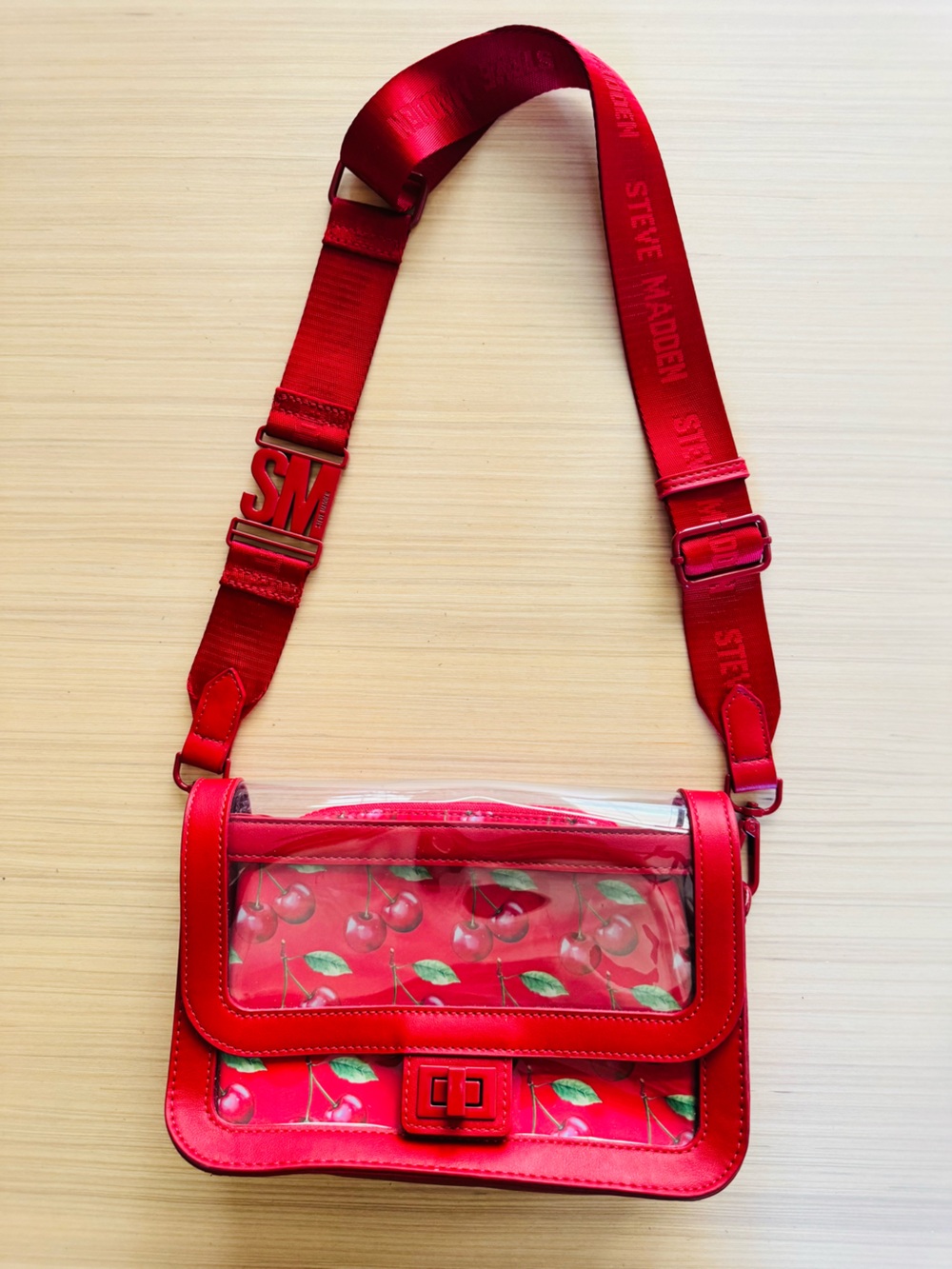 Steve Madden Red Cherry Crossbody Clear Bag